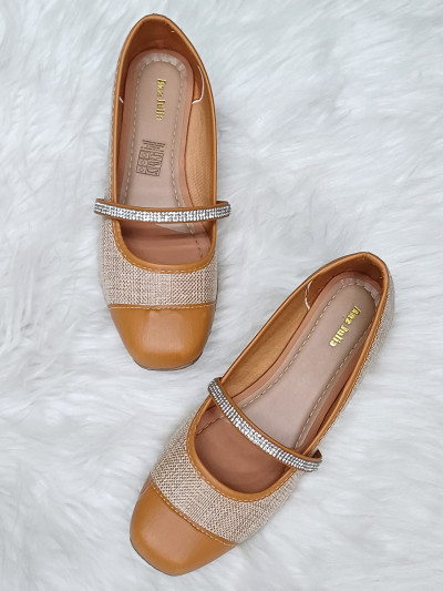 Sapatilha Bicolor Caramelo e Dourado com Strass
