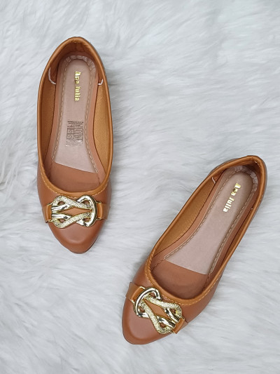 Sapatilha Nude Caramelo Premium com Adorno Dourado