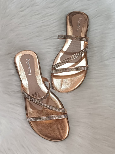 Sandália ouro Dourada Metalizada com Strass